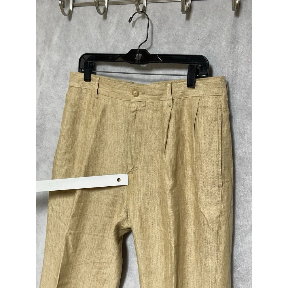 Nautica Pants Men 34X30 Beige Herringbone Rigger Straight Linen Coastal Academia